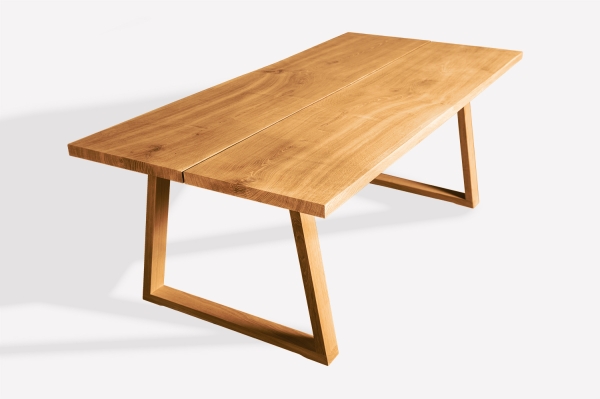 Set: Solid Hardwood Oak rustic Kitchen Table with bench and trapece table and bench legs 40mm laquered